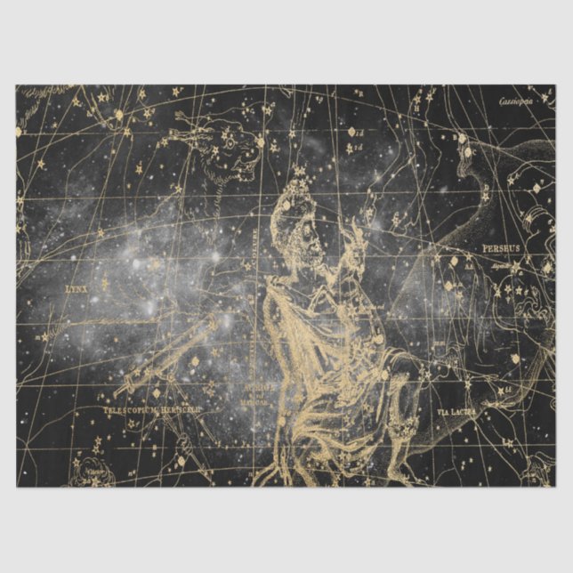 Papier Mousseline Gold et Black Galaxy Star Map Series Design 2 (Recto)