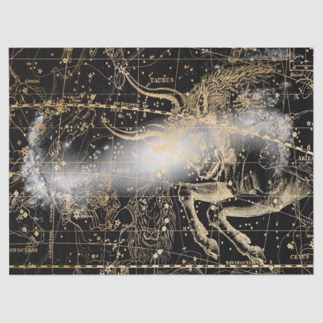 Papier Mousseline Gold et Black Galaxy Star Map Series Design 7 (Recto)