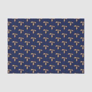 Papier Mousseline Gold et Navy Blue Christmas Holly
