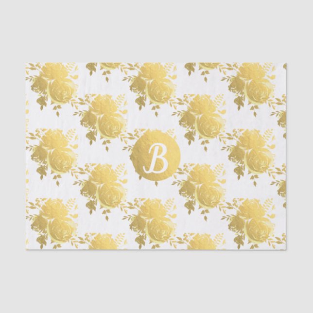 Papier Mousseline Gold Faux Foil brillant Rose Monogramme personnali (Recto)