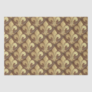 Papier Mousseline Gold Fleur de Lis Brown Vintage Diamant français