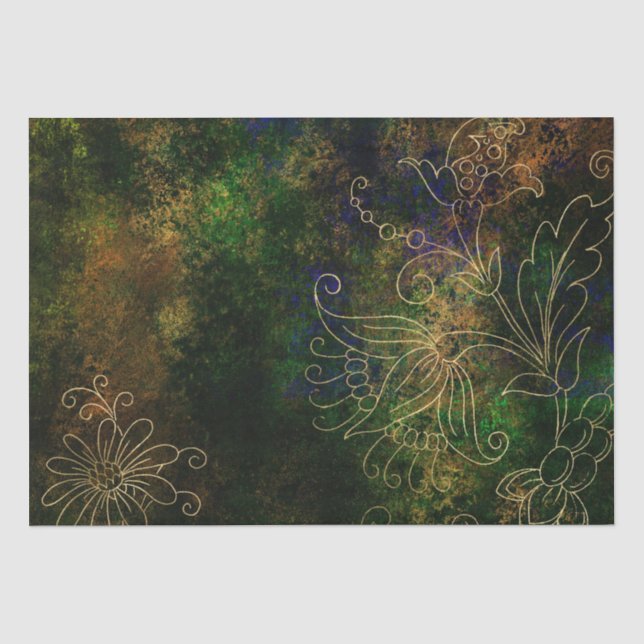 Papier Mousseline Gold Floral Grunge Damask (Recto)