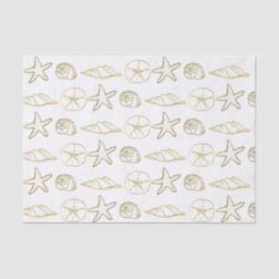 Papier Mousseline Gold Foil Look Sea Shells Chic Beach Elegant Blanc