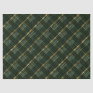 Papier Mousseline Gold Green Christmas Plaid