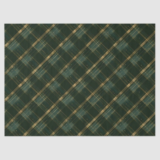 Papier Mousseline Gold Green Christmas Plaid (Recto)