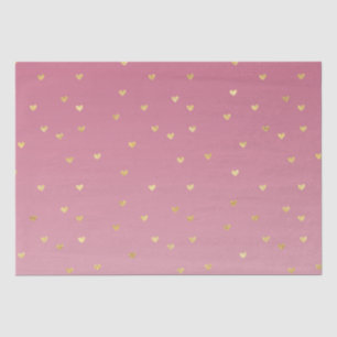 Papier Mousseline Gold Hearts Pink Ombre