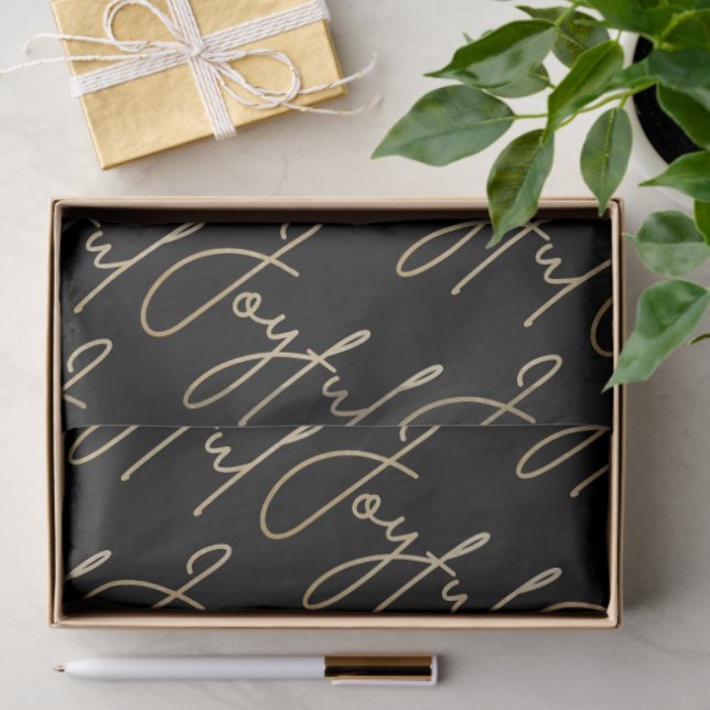 Papier Mousseline Gold JOYFUL Script on Black (Cadeau)