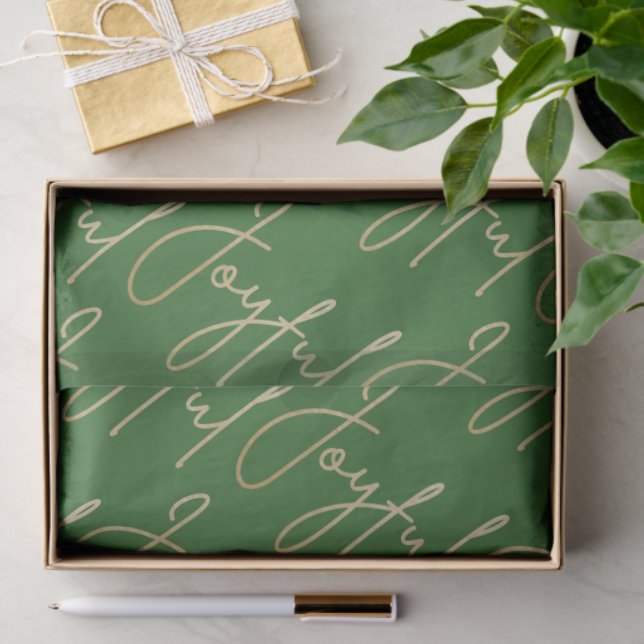 Papier Mousseline Gold JOYFUL Script on Green (Cadeau)