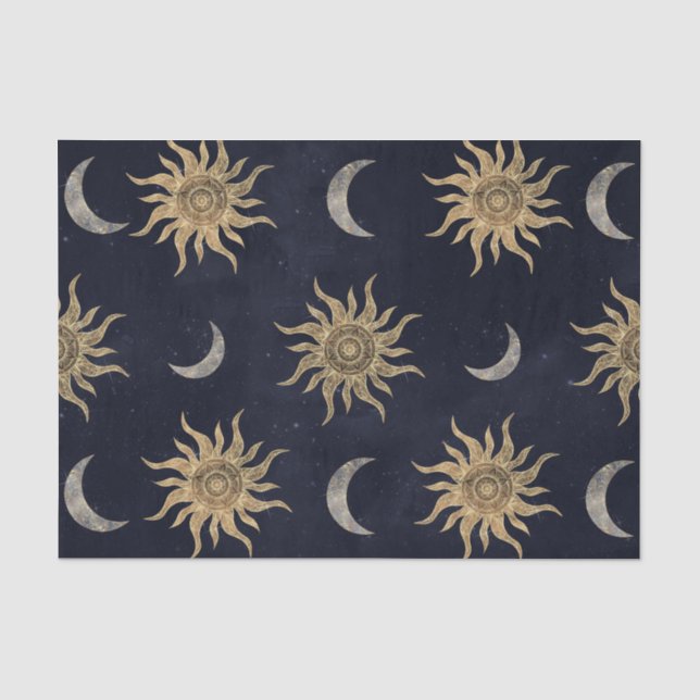 Papier Mousseline Gold Moon Sun Mandala Blue Night Sky Motif (Recto)