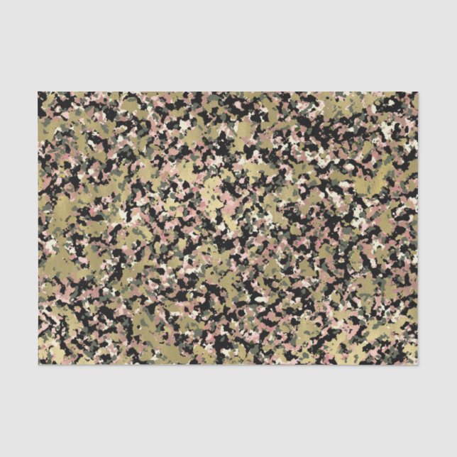 Papier Mousseline Gold Pink Green Camouflage noir fête d'anniversair (Recto)