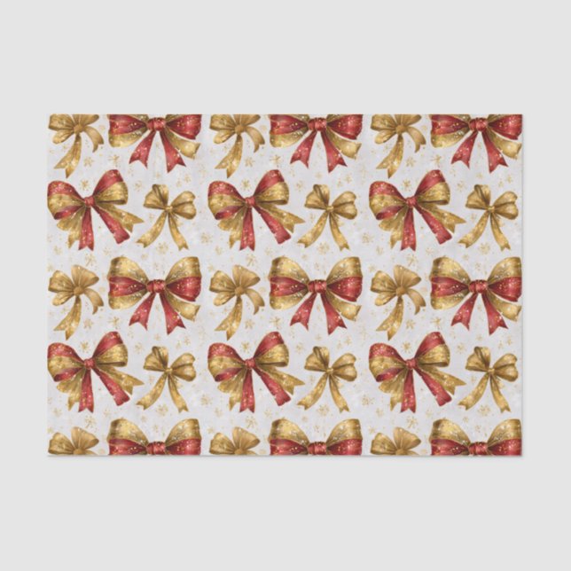 Papier Mousseline Gold Red Bows Christmas (Recto)