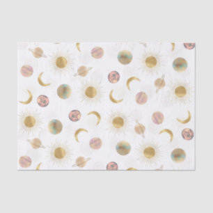 Papier Mousseline Gold Sun Moon Planètes Space Illustration blanche