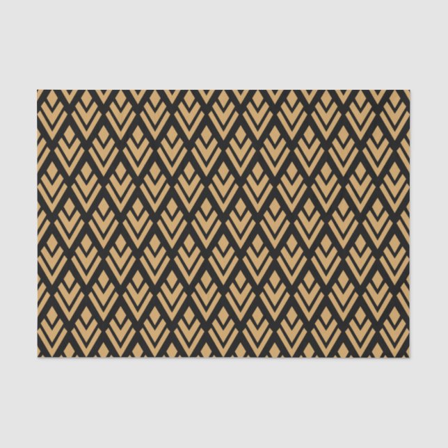 Papier Mousseline Gold sur le Motif géométrique Art déco noir (Recto)