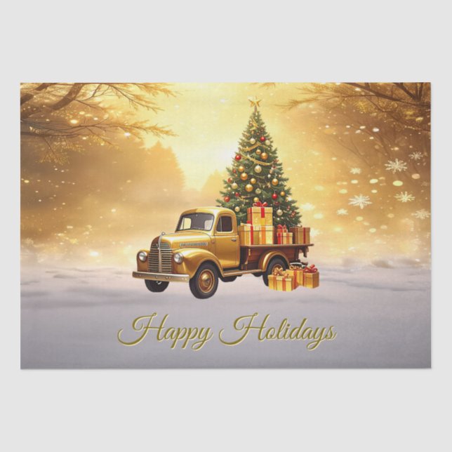 Papier Mousseline Gold Truck Arbre de Noël Tissu de vacances (Recto)
