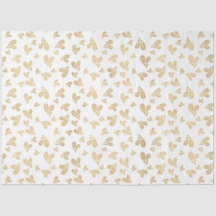 Papier Mousseline Gold Winter Feuilles Berries White Christmas