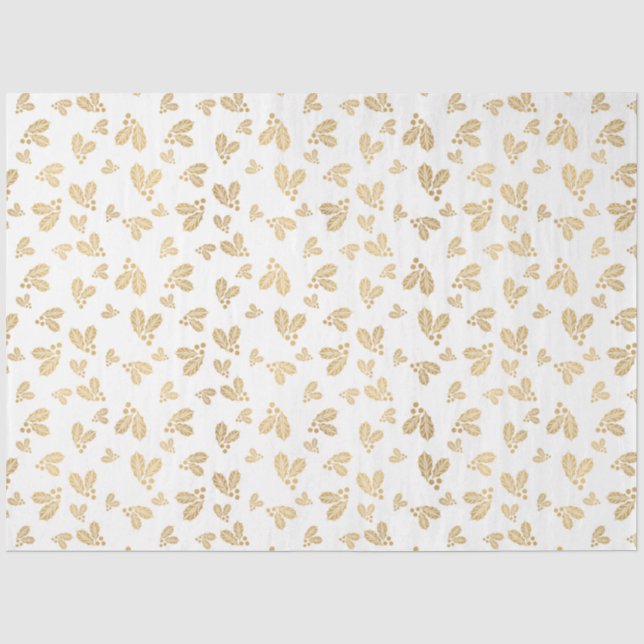 Papier Mousseline Gold Winter Feuilles Berries White Christmas (Recto)