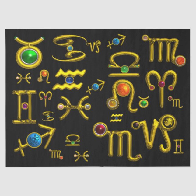 PAPIER MOUSSELINE GOLD ZODIAC BIJOUX D'ANNIVERSAIRE, PIERRES À JEUX, (Recto)
