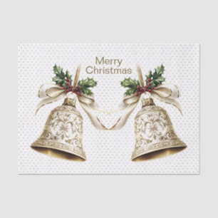 Papier Mousseline Golden Christmas Bell Shiny Stars Green Feuilles
