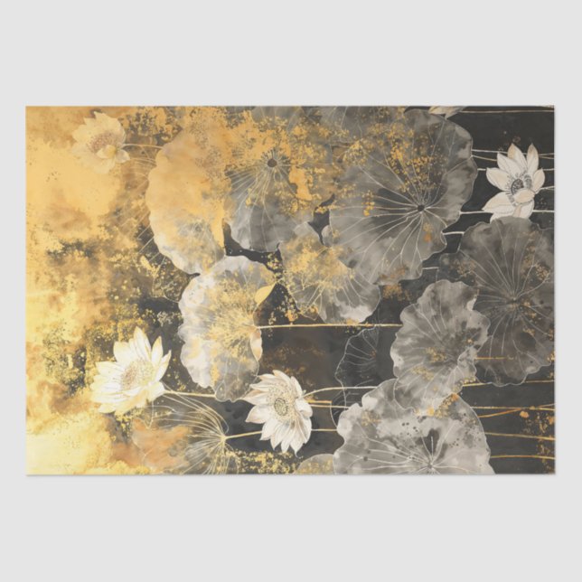 Papier Mousseline Golden Lotus Elegance watercolor (Recto)