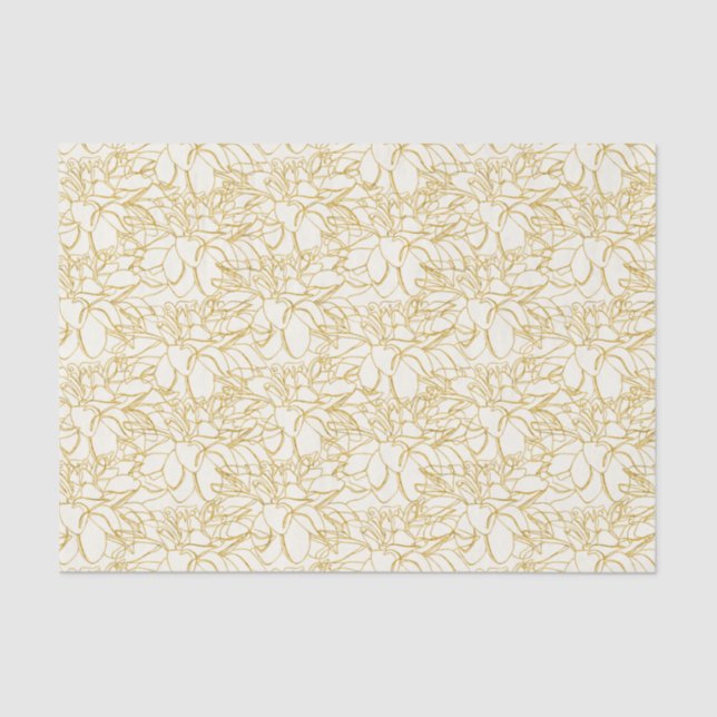 Papier Mousseline Golden Peonies Line Art sur l'ivoire (Recto)