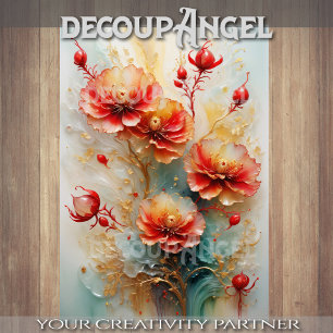 Papier Mousseline Golden Red Floral Elegance - Découpage -