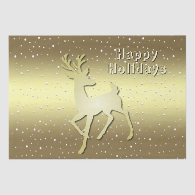 Papier Mousseline Golden Reindeer Snowy Holiday Tissue Paper (Recto)