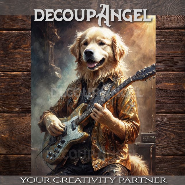 Papier Mousseline Golden Retriever Rockstar - Vert. - Découpage - (Créateur téléchargé)