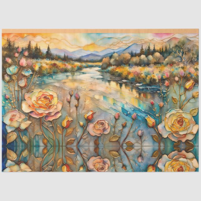 Papier Mousseline Golden Rose Mountain Valley Sunrise (Recto)