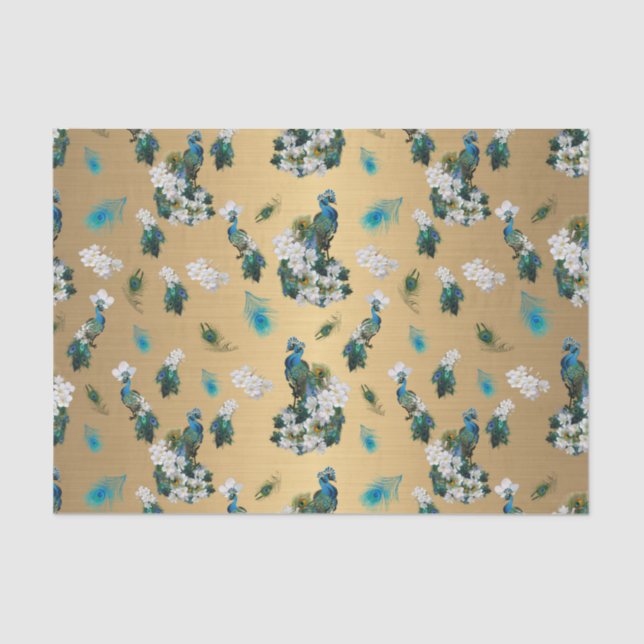 Papier Mousseline Golden Royal Peacock Temple Mariage Dreams (Recto)