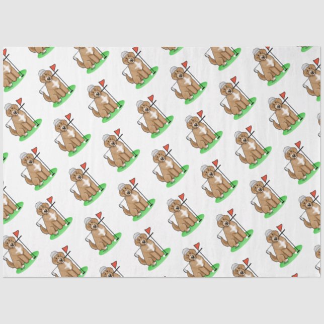 Papier Mousseline Goldendoodle Chien Jouer Golf (rouge whmk2) Plaisi (Recto)