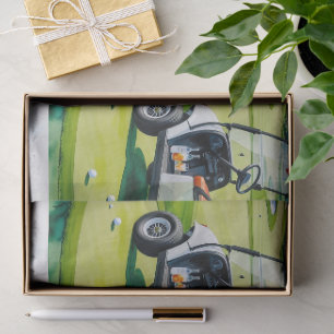 Papier Mousseline Golf 60ème anniversaire avec voiturette de golf su