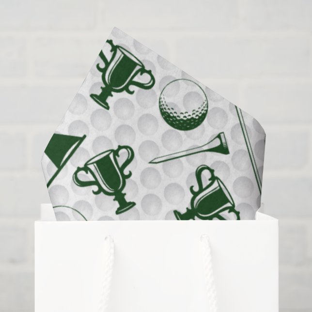 Papier Mousseline Golf Vert Blanc Golf Ball Clubs Trophée Drapeau Ti (Sac cadeau)