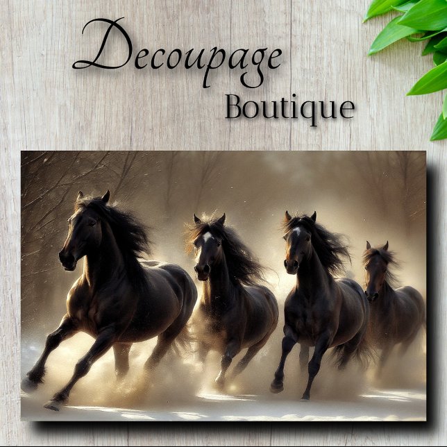 Papier Mousseline Gorge de Cheval foncé Galloping dans la décomposit (Dark Herd Galloping in Snow Decoupage Tissue Paper)