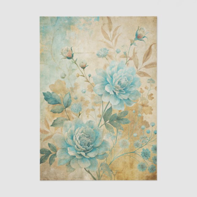 Papier Mousseline Gorgeous Blue Peonies on Distressed Background (Recto)