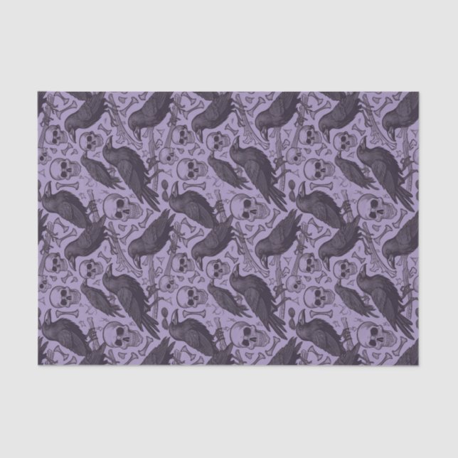 Papier Mousseline Goth Skull & Raven en violet, Minuit Macabre (Recto)