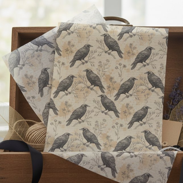 Papier Mousseline Gothic Crow Pattern Decoupage Tissue Paper (Raven decoupage tissue paper)