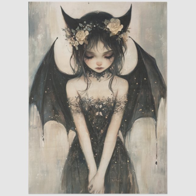 Papier Mousseline Gothic Dark Fairy with Floral Crown Decoupage (Recto)