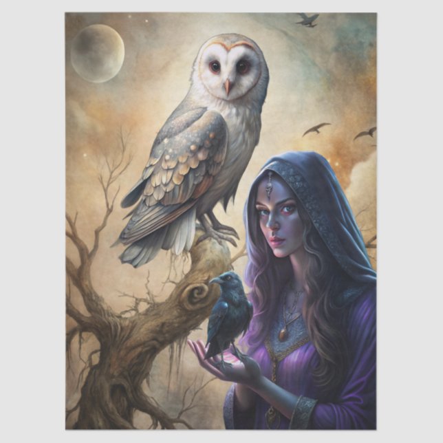 Papier Mousseline Gothic Fantasy Tarot Reader White Owl & Raven  (Recto)
