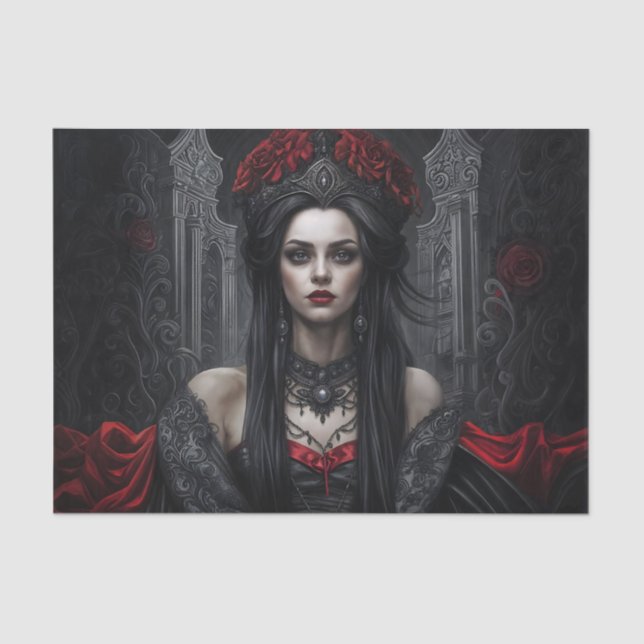 Papier Mousseline Gothic Queen Portrait Decoupage | Dark Vampire (Recto)
