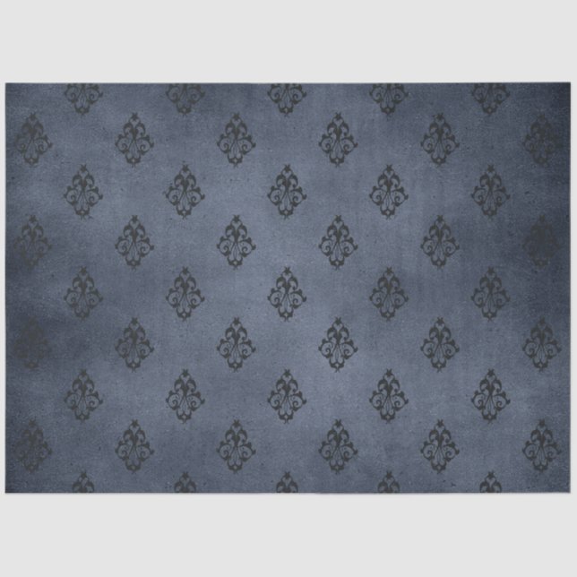 Papier Mousseline Gothique Blue Damask Series Design 7 (Recto)