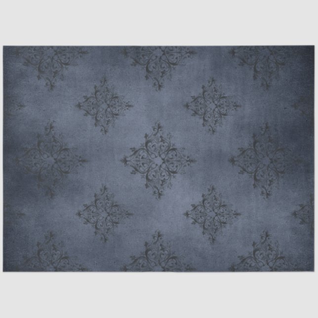 Papier Mousseline Gothique Blue Damask Series Design 8 (Recto)