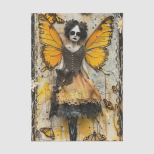 Papier Mousseline Gothique Fée Jaune ailes Imaginaire foncé Découpag