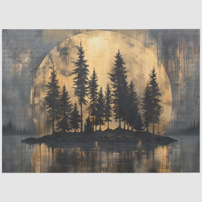 Papier Mousseline Gothique Mystique Pine Lune Nuit Découpage (Recto)
