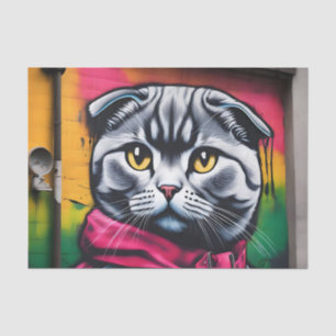 Papier Mousseline Graffiti Art of a Scottish Fold Cat
