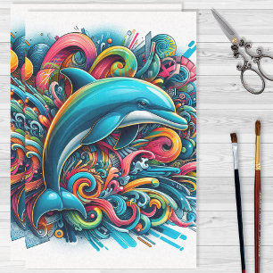 Papier Mousseline Graffiti Dolphin arc en ciel des couleurs Découpag