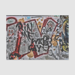 Papier Mousseline Graffiti Gris rouge Lettres Urban Street Wall Art