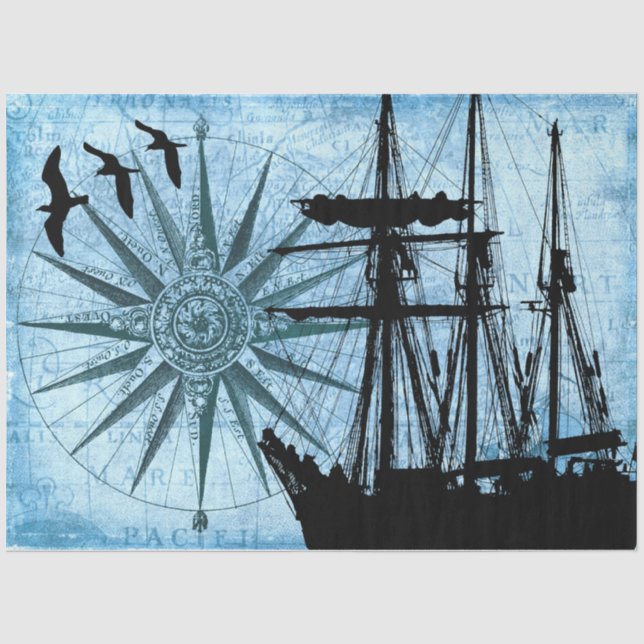 Papier Mousseline Grand bateau Rose Compas Collage Découpage (Recto)