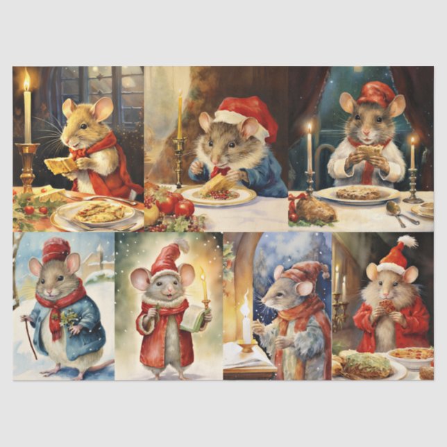 Papier Mousseline Grand collage de souris de Noël pour découpage (Recto)