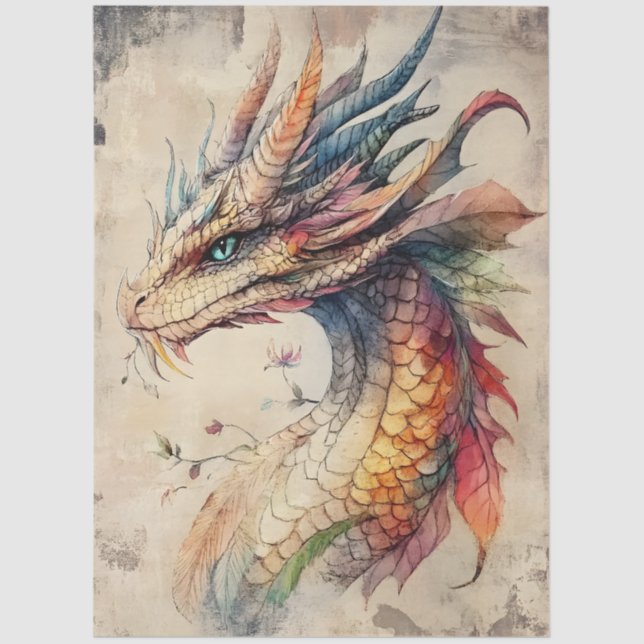 Papier Mousseline Grand Dragon d'Imaginaire Mythologique coloré (Recto)