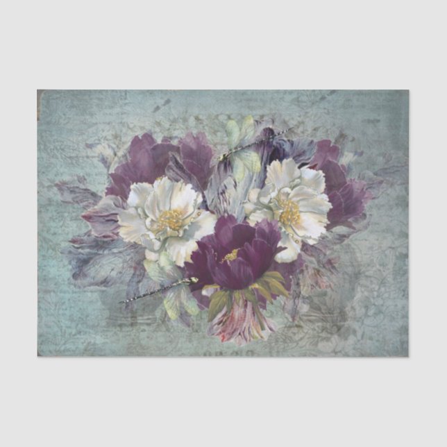 Papier Mousseline Grand Fleurs gris bleu Arrière - plan (Recto)